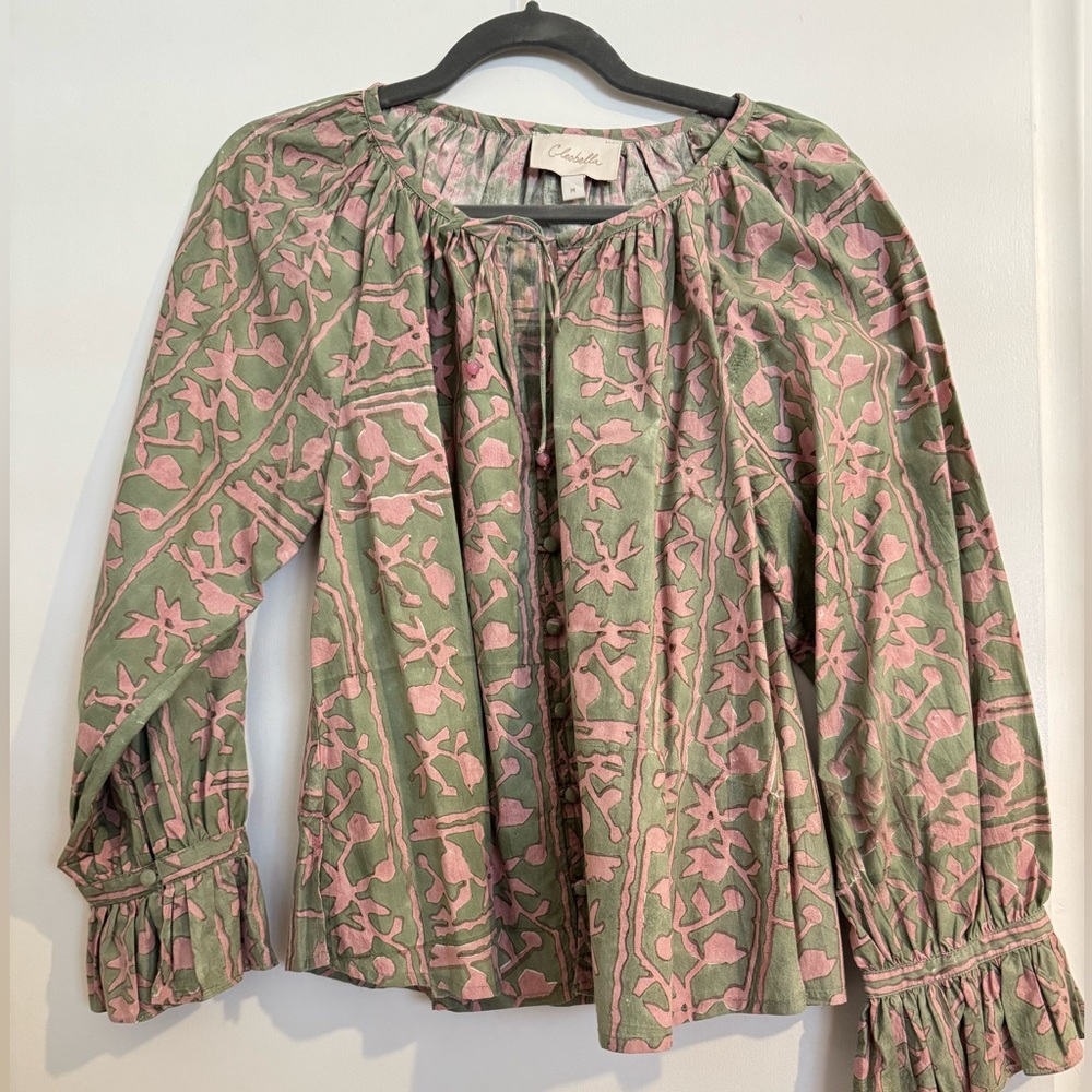 Cleobella Green and Pink Floral Blouse